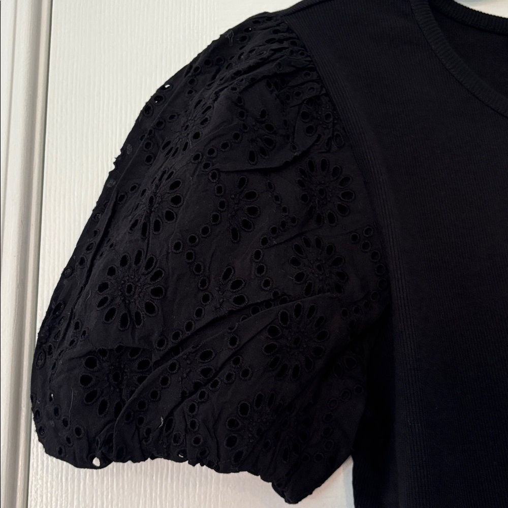 Paige NWT Marina Puff Sleeve Ribbed Top in Black Size Large - Picture 6 of 9